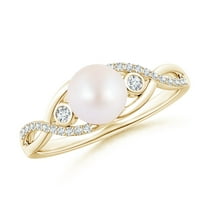 ANGARA Japanese Akoya Cultured Pearl and Diamond Infinity Ring in 14K Yellow Gold for Women | June Birthstone, Birthday, Anniversary, Jewelry Gift for Women | Pearl Ring