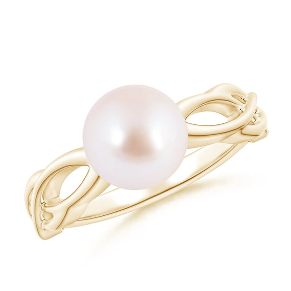 ANGARA Japanese Akoya Cultured Pearl Interlaced Shank Engagement Ring in 14K Yellow Gold for Women | June Birthstone, Birthday, Anniversary, Jewelry Gift for Women | Pearl Ring
