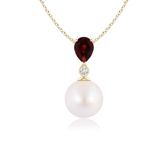 ANGARA Japanese Akoya Cultured Pearl & Pear Garnet Drop Pendant in 14K Yellow Gold for Women | June Birthstone, Birthday, Anniversary, Jewelry Gift for Women | Pearl Necklace