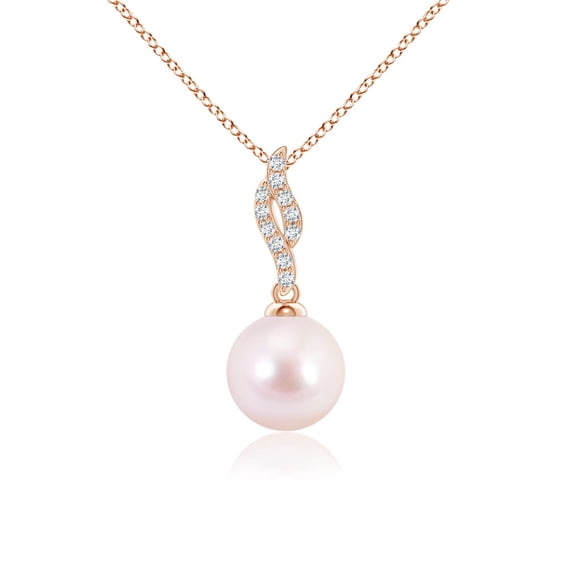 ANGARA Japanese Akoya Cultured Pearl Pendant with Flame Motif in 14K Rose Gold for Women | June Birthstone, Birthday, Anniversary, Jewelry Gift for Women | Pearl Necklace