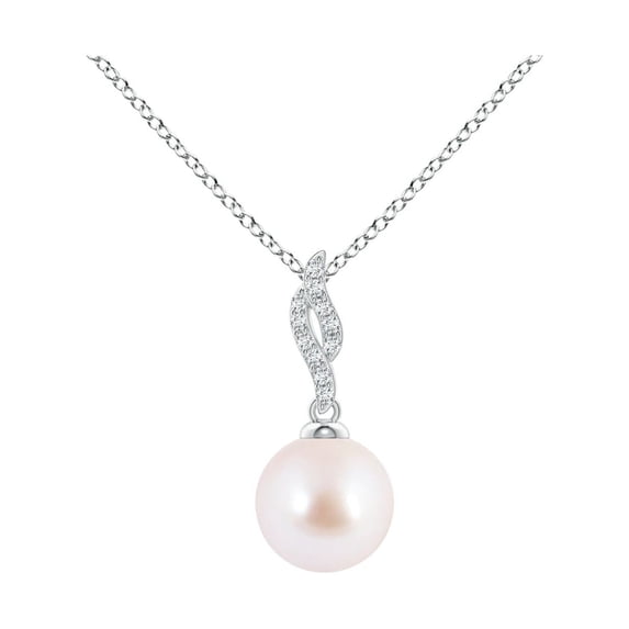 ANGARA Japanese Akoya Cultured Pearl Pendant with Flame Motif in 14K White Gold for Women | June Birthstone, Birthday, Anniversary, Jewelry Gift for Women | Pearl Necklace