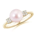 thumbnail image 1 of ANGARA Japanese Akoya Cultured Pearl Ring with Cluster Diamonds in 14K Yellow Gold for Women | June Birthstone, Birthday, Anniversary, Jewelry Gift for Women | Pearl Ring, 1 of 8
