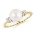 thumbnail image 1 of ANGARA Japanese Akoya Cultured Pearl Ring with Cluster Diamonds in 14K Yellow Gold for Women | June Birthstone, Birthday, Anniversary, Jewelry Gift for Women | Pearl Ring, 1 of 8
