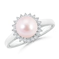 thumbnail image 1 of ANGARA Japanese Akoya Cultured Pearl Ring with Floral Halo in 14K White Gold for Women | June Birthstone, Birthday, Anniversary, Jewelry Gift for Women | Pearl Ring, 1 of 9