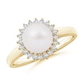 thumbnail image 1 of ANGARA Japanese Akoya Cultured Pearl Ring with Floral Halo in 14K Yellow Gold for Women | June Birthstone, Birthday, Anniversary, Jewelry Gift for Women | Pearl Ring, 1 of 9