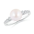 thumbnail image 1 of ANGARA Japanese Akoya Cultured Pearl Ring with Graduated Diamonds in 14K White Gold for Women | June Birthstone, Birthday, Anniversary, Jewelry Gift for Women | Pearl Ring, 1 of 8