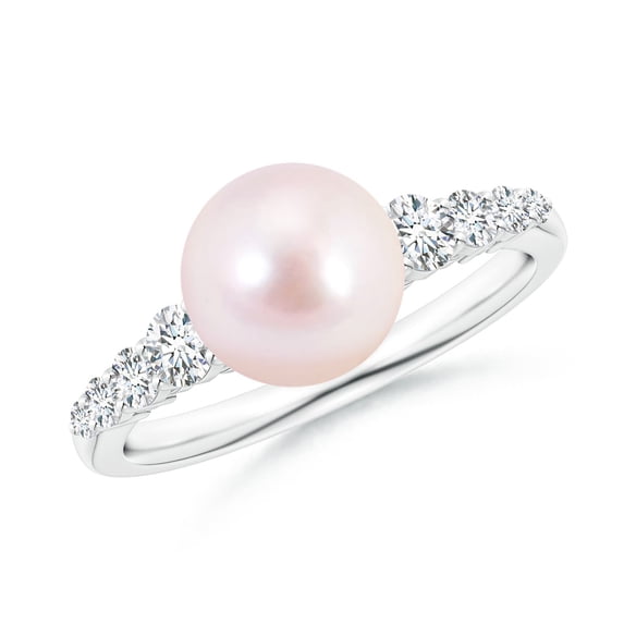ANGARA Japanese Akoya Cultured Pearl Ring with Graduated Diamonds in 14K White Gold for Women | June Birthstone, Birthday, Anniversary, Jewelry Gift for Women | Pearl Ring