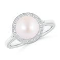 thumbnail image 1 of ANGARA Japanese Akoya Cultured Pearl Ring with Pave Diamond Halo in 14K White Gold for Women | June Birthstone, Birthday, Anniversary, Jewelry Gift for Women | Natural Pearl Ring, 1 of 9