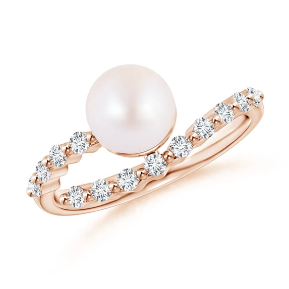 ANGARA Japanese Akoya Cultured Pearl Solitaire Ring with Diamonds in 14K Rose Gold for Women | June Birthstone, Birthday, Anniversary, Jewelry Gift for Women | Pearl Ring