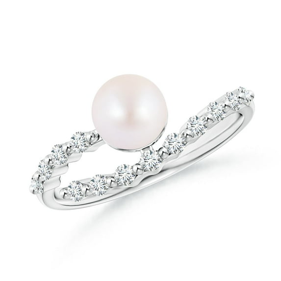 ANGARA Japanese Akoya Cultured Pearl Solitaire Ring with Diamonds in 14K White Gold for Women | June Birthstone, Birthday, Anniversary, Jewelry Gift for Women | Pearl Ring