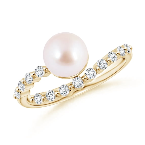 ANGARA Japanese Akoya Cultured Pearl Solitaire Ring with Diamonds in 14K Yellow Gold for Women | June Birthstone, Birthday, Anniversary, Jewelry Gift for Women | Pearl Ring