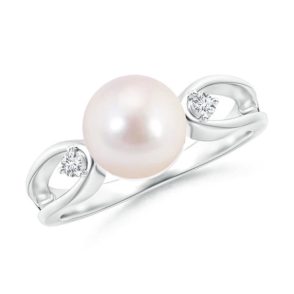 ANGARA Japanese Akoya Cultured Pearl Split Shank Ring with Diamonds in 14K White Gold for Women | June Birthstone, Birthday, Anniversary, Jewelry Gift for Women | Pearl Ring