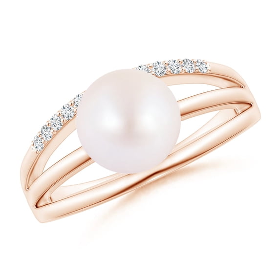 ANGARA Japanese Akoya Cultured Pearl Triple Split Shank Ring in 14K Rose Gold for Women | June Birthstone, Birthday, Anniversary, Jewelry Gift for Women | Pearl Ring