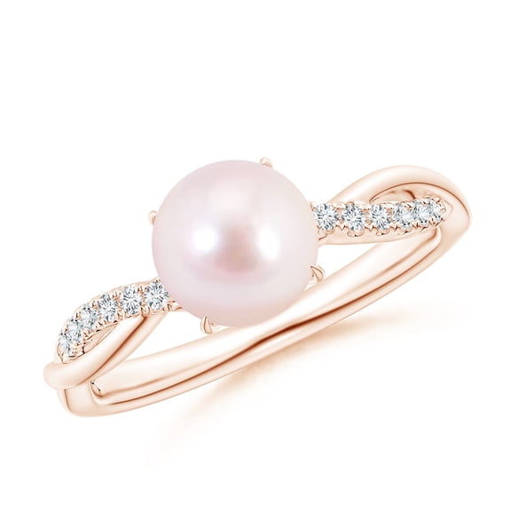ANGARA Japanese Akoya Cultured Pearl Twist Shank Ring with Diamonds in 14K Rose Gold for Women | June Birthstone, Birthday, Anniversary, Jewelry Gift for Women | Pearl Ring