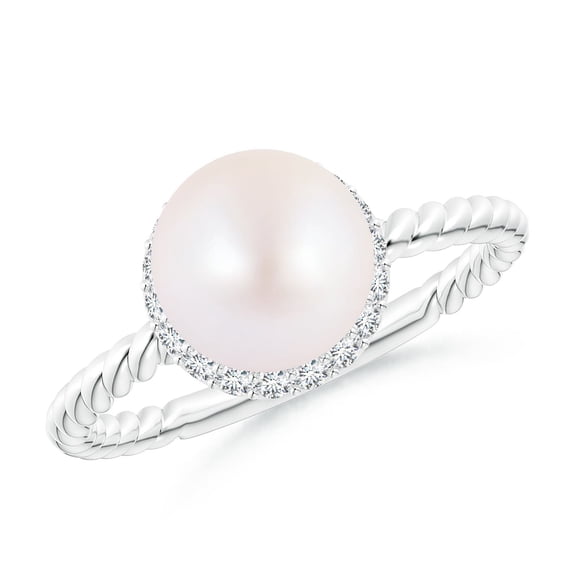 ANGARA Japanese Akoya Cultured Pearl Twisted Rope Shank Ring in 14K White Gold for Women | June Birthstone, Birthday, Anniversary, Jewelry Gift for Women | Pearl Ring