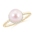 thumbnail image 1 of ANGARA Japanese Akoya Cultured Pearl Twisted Rope Shank Ring in 14K Yellow Gold for Women | June Birthstone, Birthday, Anniversary, Jewelry Gift for Women | Pearl Ring, 1 of 11