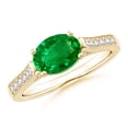 thumbnail image 1 of ANGARA Lab Grown 1.1 Ct East West Oval Emerald Solitaire Ring with Diamonds for Women in 14K Yellow Gold (Size-8x6mm) | May Birthstone, Anniversary, Jewelry Gift for Women | Lab-Grown Emerald Ring, 1 of 6