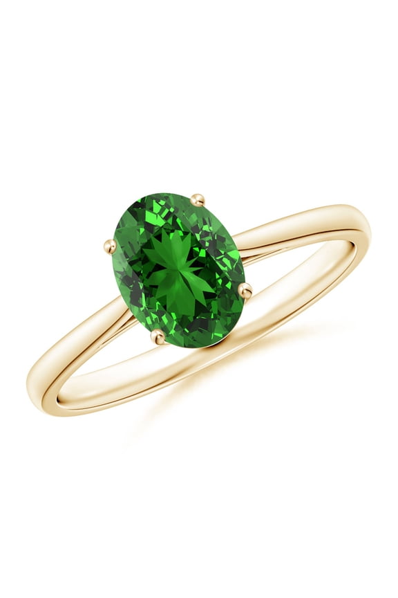 Lab Grown 1.1 Ct Oval Solitaire Emerald Cocktail Ring for Women in 14K Yellow Gold (Size-8x6mm) | May Birthstone, Birthday, Anniversary, Jewelry Gift for Women | Lab-Grown Emerald Ring