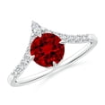 thumbnail image 1 of ANGARA Lab Grown 1.2 Ct Round Ruby and Diamond Chevron Engagement Ring for Women in 14K White Gold (Size-6.5mm) | July Birthstone, Birthday, Anniversary, Jewelry Gift for Women | Lab-Grown Ruby Ring, 1 of 8
