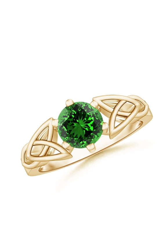 Lab Grown 1.2 Ct Solitaire Round Emerald Celtic Knot Ring for Women in 14K Yellow Gold (Size-7mm) | May Birthstone, Birthday, Anniversary, Jewelry Gift for Women | Lab-Grown Emerald Ring