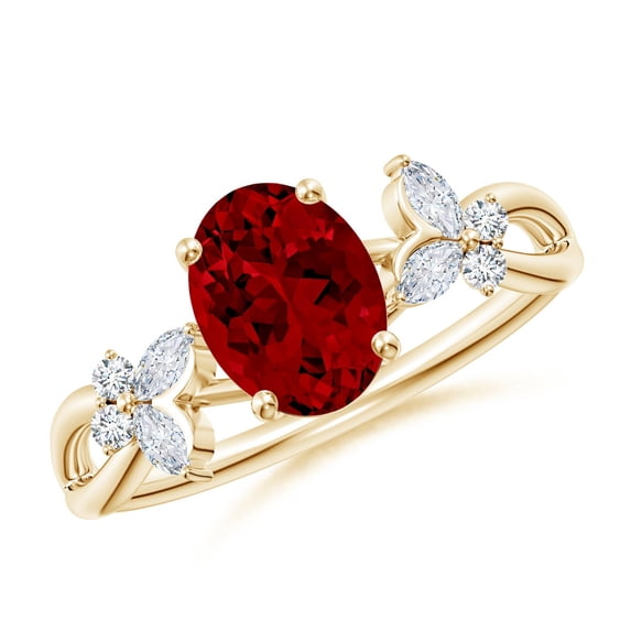 ANGARA Lab Grown 1.25 Ct Oval Ruby Butterfly Engagement Ring for Women in 14K Yellow Gold (Size-8x6mm) | July Birthstone, Birthday, Anniversary, Jewelry Gift for Women | Lab-Grown Ruby Ring