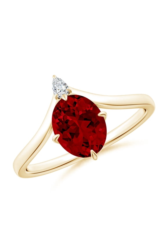 Lab Grown 1.25 Ct Prong-Set Oval Ruby Chevron Engagement Ring for Women in 14K Yellow Gold (Size-8x6mm) | July Birthstone, Birthday, Anniversary, Jewelry Gift for Women | Lab-Grown Ruby Ring