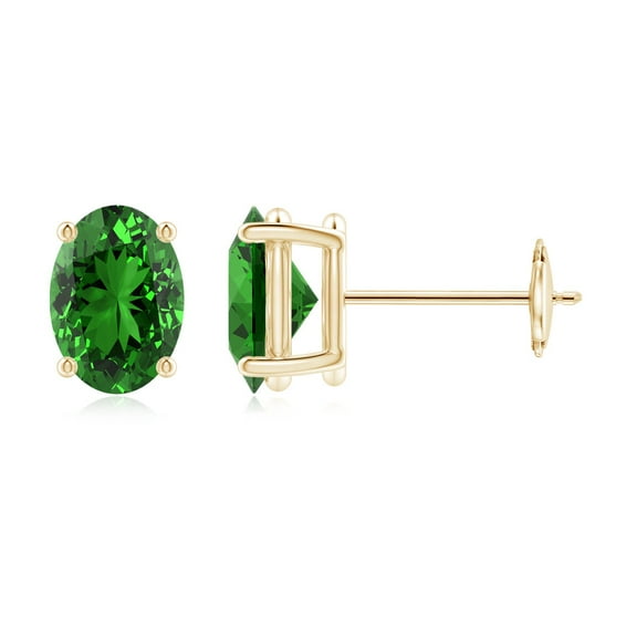 ANGARA Lab Grown 1.32 Ct Prong-Set Solitaire Oval Emerald Stud Earrings for Women in 14K Yellow Gold (Size-7x5mm) | May Birthstone, Anniversary, Jewelry Gift for Women | Lab-Grown Emerald Earrings