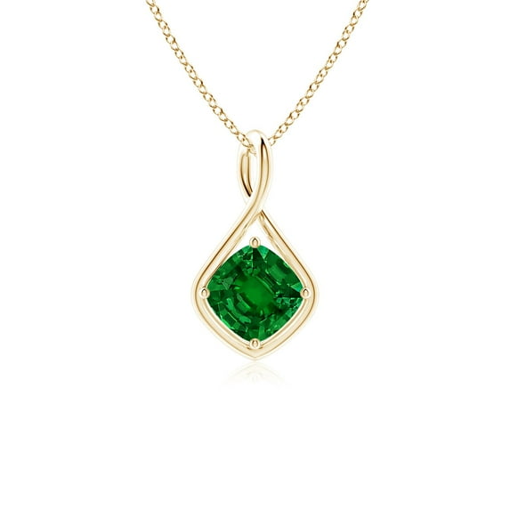 ANGARA Lab Grown 1.45 Ct Solitaire Cushion Emerald Twist Bale Pendant for Women in 14K Yellow Gold (Size-7mm) | May Birthstone, Anniversary, Jewelry Gift for Women | Lab-Grown Emerald Necklace