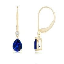 ANGARA Lab Grown 1.5 Ct Sapphire Drop Earrings with Lab Diamond for Women in 14K Yellow Gold (Size-7x5mm) | September Birthstone, Anniversary Jewelry Gift for Women | Lab-Grown Blue Sapphire Earrings