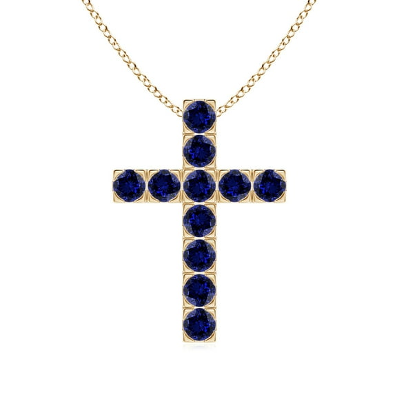 ANGARA Lab Grown 1.54 Ct Flat Blue Sapphire Cross Pendant for Women in 14K Yellow Gold (Size-3mm) | September Birthstone, Anniversary, Jewelry Gift for Women | Lab-Grown Blue Sapphire Necklace