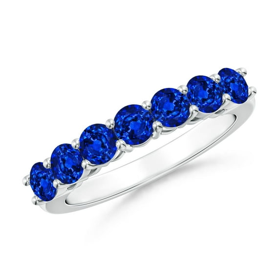 ANGARA Lab Grown 1.54 Ct Half Eternity 7 Stone Blue Sapphire Wedding Band in 14K White Gold for Women (Size-3.5mm) | Anniversary, Jewelry Gift for Women | Lab Grown Blue Sapphire Ring