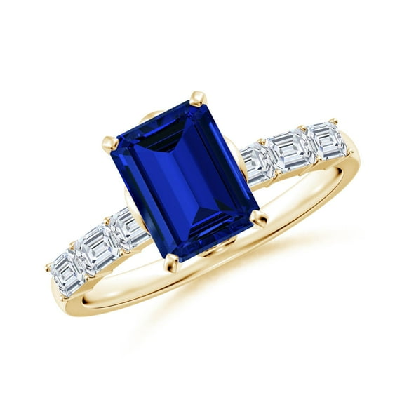 ANGARA Lab Grown 1.65 Ct Blue Sapphire Engagement Ring with Diamonds in 14K Yellow Gold for Women (Size-8x6mm) | Anniversary, Jewelry Gift for Women | Lab Grown Blue Sapphire Ring
