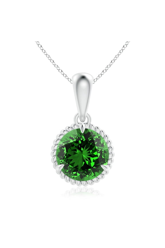 Lab Grown 1.75 Ct Rope-Framed Claw-Set Emerald Solitaire Pendant for Women in 925 Sterling Silver (Size-8mm) | May Birthstone, Anniversary, Jewelry Gift for Women | Lab-Grown Emerald Necklace