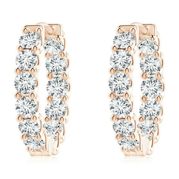ANGARA Lab Grown 1.87 Ct Diamond Inside Out Hoop Earrings for Women in 14K Rose Gold (Size-2.7mm| Color-F-G| Clarity-VS) | Anniversary, Jewelry Gift for Women | Lab-Grown Diamond Earrings