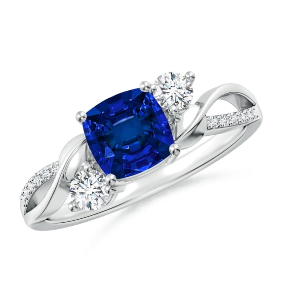 ANGARA Lab Grown 1 Ct Blue Sapphire Twisted Vine Engagement Ring for Women in 14K White Gold (Size-6mm) | September Birthstone, Anniversary, Jewelry Gift for Women | Lab-Grown Blue Sapphire Ring