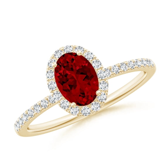 ANGARA Lab Grown 1 Ct Oval Ruby Classic Halo Engagement Ring for Women in 14K Yellow Gold (Size-7x5mm) | July Birthstone, Birthday, Anniversary, Jewelry Gift for Women | Lab-Grown Ruby Ring