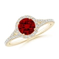thumbnail image 1 of ANGARA Lab Grown 1 Ct Round Ruby Halo Split Shank Engagement Ring for Women in 14K Yellow Gold (Size-6mm) | July Birthstone, Birthday, Anniversary, Jewelry Gift for Women | Lab-Grown Ruby Ring, 1 of 7