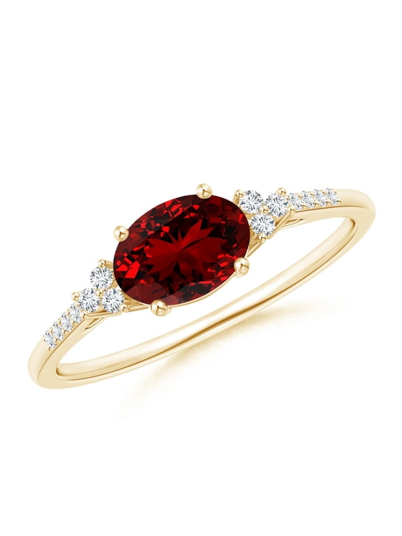 Lab Grown 1 Ct Ruby Engagement Ring with Trio Diamond Accents for Women in 14K Yellow Gold (Size-7x5mm) | July Birthstone, Anniversary, Jewelry Gift for Women | Lab-Grown Ruby Ring