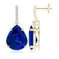 thumbnail image 1 of ANGARA Lab Grown 10 Ct Blue Sapphire Drop Earrings for Women in 14K Yellow Gold (Size-12x10mm) | September Birthstone, Anniversary, Jewelry Gift for Women | Lab-Grown Blue Sapphire Earrings, 1 of 5