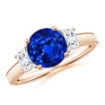 thumbnail image 1 of ANGARA Lab Grown 2.2 Ct Blue Sapphire & Trapezoid Diamond Hidden Engagement Ring for Women in 14K Rose Gold (Size-8mm) | Anniversary, Jewelry Gift for Women | Lab-Grown Blue Sapphire Ring, 1 of 8