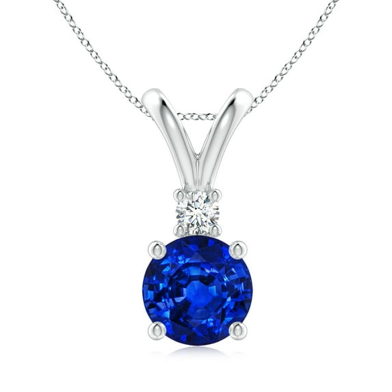 ANGARA Lab Grown 2.2 Ct Blue Sapphire V-Bale Pendant with Lab Diamond for Women in 14K White Gold (Size-8mm) | Anniversary, Jewelry Gift for Women | Lab-Grown Blue Sapphire Necklace