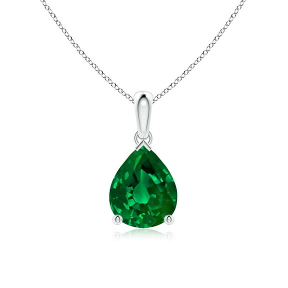 ANGARA Lab Grown 2.2 Ct Pear-Shaped Emerald Solitaire Pendant for Women in 925 Sterling Silver (Size-10x8mm) | May Birthstone, Anniversary, Jewelry Gift for Women | Lab-Grown Emerald Necklace