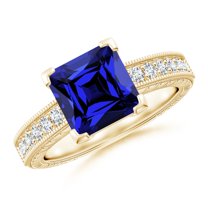 ANGARA Lab Grown 2.2 Ct Square Cut Blue Sapphire Ring for Women in 14K Yellow Gold (Size-8mm) | September Birthstone, Anniversary, Jewelry Gift for Women | Lab-Grown Blue Sapphire Ring