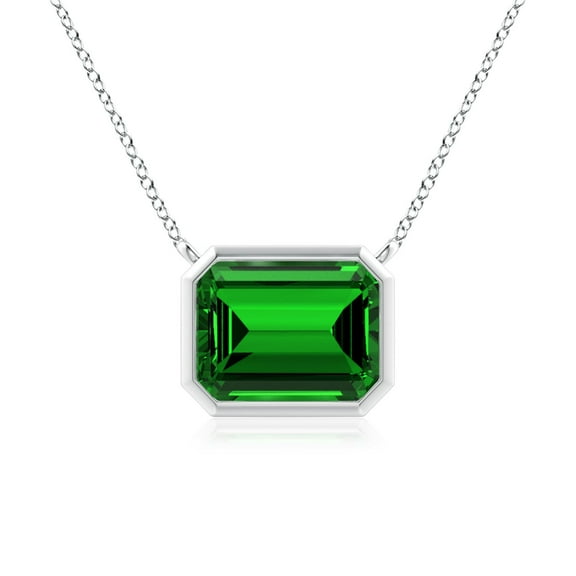 ANGARA Lab Grown 2.25 Ct East-West Bezel-Set Emerald Pendant for Women in 925 Sterling Silver (Size-9x7mm) | May Birthstone, Anniversary, Jewelry Gift for Women | Lab-Grown Emerald Necklace