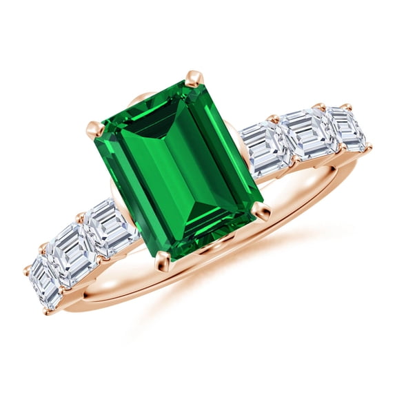 ANGARA Lab Grown 2.25 Ct Emerald Engagement Ring with Diamond Accents for Women in 14K Rose Gold (Size-9x7mm) | May Birthstone, Anniversary, Jewelry Gift for Women | Lab-Grown Emerald Ring