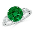 thumbnail image 1 of ANGARA Lab Grown 2.5 Ct Round Emerald and Diamond Three Stone Engagement Ring for Women in 14K White Gold (Size-9mm) | May Birthstone, Anniversary, Jewelry Gift for Women | Lab-Grown Emerald Ring, 1 of 9