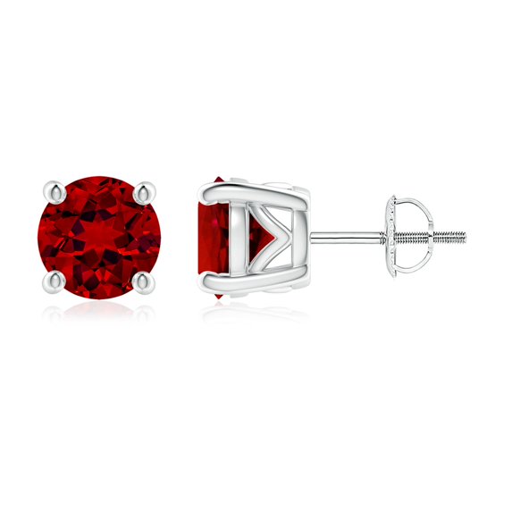 ANGARA Lab Grown 2.8 Ct Vintage Style Round Ruby Solitaire Stud Earrings for Women in 14K White Gold (Size-7mm) | July Birthstone, Anniversary, Jewelry Gift for Women | Lab-Grown Ruby Earrings