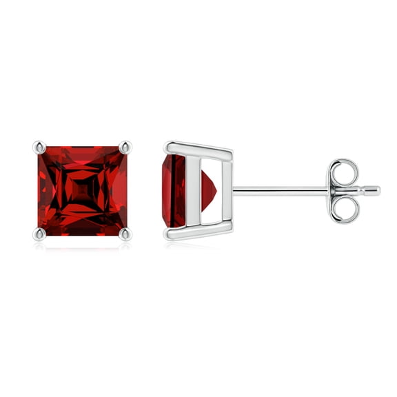 ANGARA Lab Grown 2 Ct Classic Basket-Set Square Ruby Stud Earrings for Women in 925 Sterling Silver (Size-6mm) | July Birthstone, Anniversary, Jewelry Gift for Women | Lab-Grown Ruby Earrings