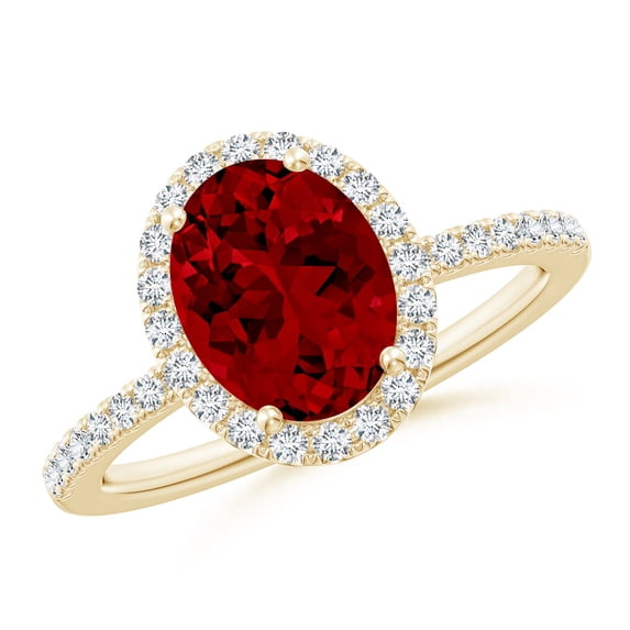 ANGARA Lab Grown 2 Ct Oval Ruby Classic Halo Engagement Ring for Women in 14K Yellow Gold (Size-9x7mm) | July Birthstone, Birthday, Anniversary, Jewelry Gift for Women | Lab-Grown Ruby Ring
