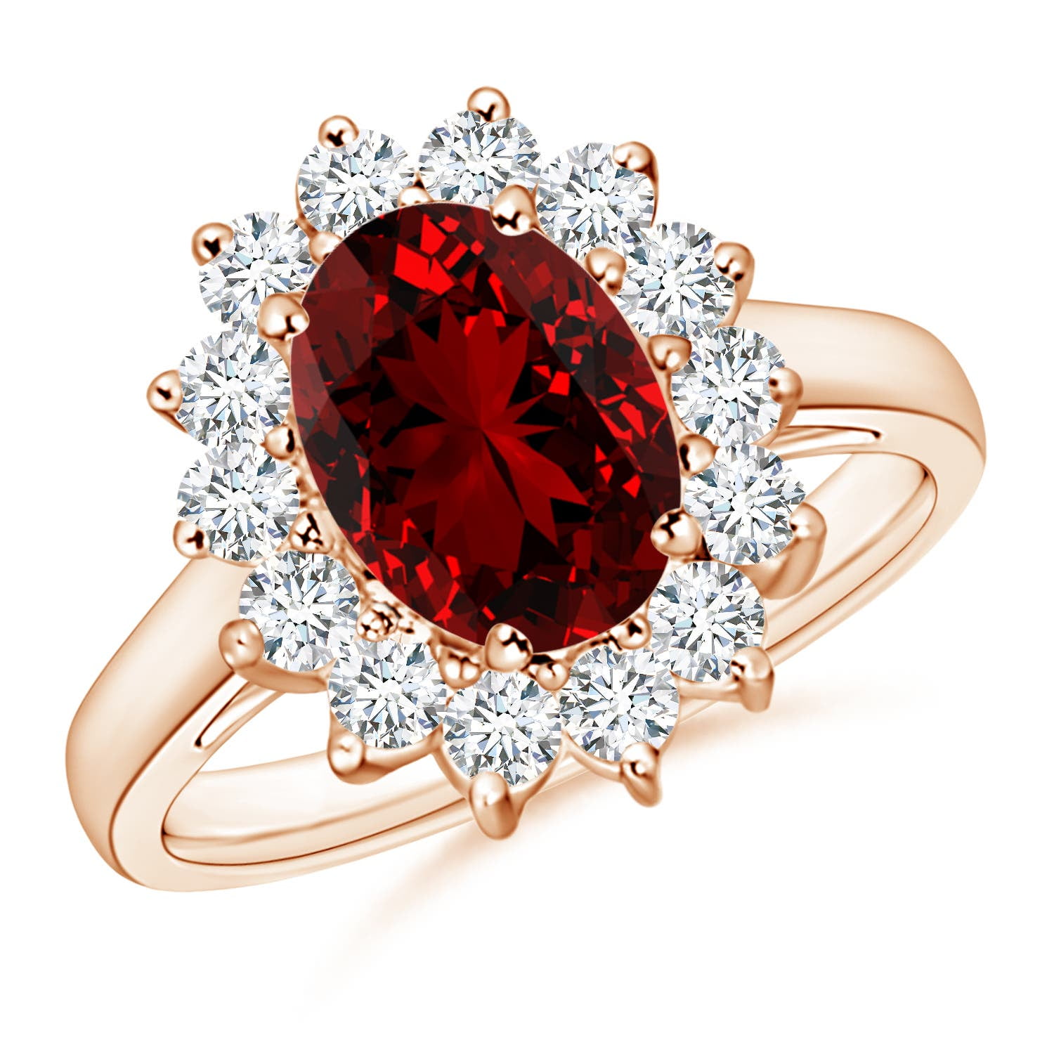Lab Grown Ruby Rig Angara Lab Grown Ruby Ring with Lab Diamond Halo in 14K Rose Gold for ...